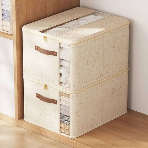 Color: Large - New Double Window Zipper Quilt Box, Large Capacity Clothing Bedroom Box,home Fabric Storage Box 26l0203