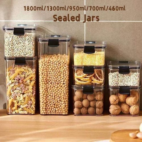 Sealed Kitchen Grain Organizer Large Tank Plastic Moisture-proof Storage Box Stackable Household Seasoning Jars Set 26y0203