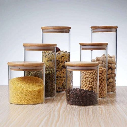 Glass Storage Jar 650ml High Borosilicate Transparent Food Container Airtight Moisture Proof Cereal Grain Box Bamboo Lid Kitchen 26y0203