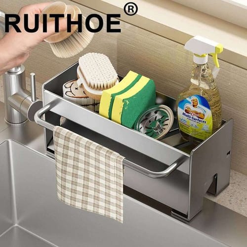 Kitchen Sponge Holder Stainless Steel Sink Drain Soap Drainer Towel Rack Shelf Organizer Bathroom Storage Accessories 26h0206