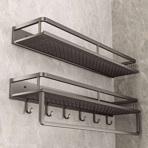 Wall Mounted Bathroom Shelf Punch-free Shampoo Storage For Kitchen Holder Square Aluminum Bath Rack Organizer Accessories 26l0207