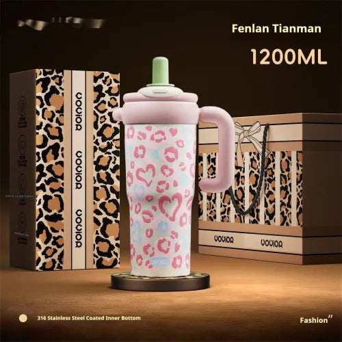 Style: Pink, Specifications: Add Cleaning Tools - Household Item Leopard-print Straw Water Cup
