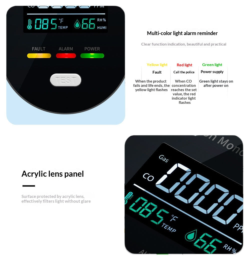 Specifications: 01 Model, Power Supply: Uk - Carbon Monoxide Detector For Home And Rv Four-in-onemeasures Temperature Humidity And Gas