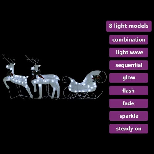 Reindeer & Sleigh Christmas Decoration 60 Leds Outdoor White