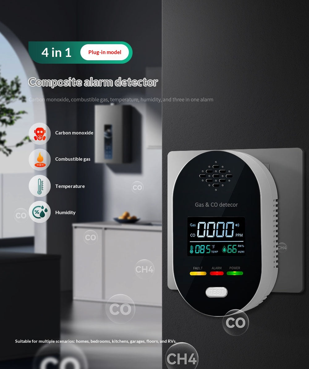 Specifications: 01 Model, Power Supply: Uk - Carbon Monoxide Detector For Home And Rv Four-in-onemeasures Temperature Humidity And Gas