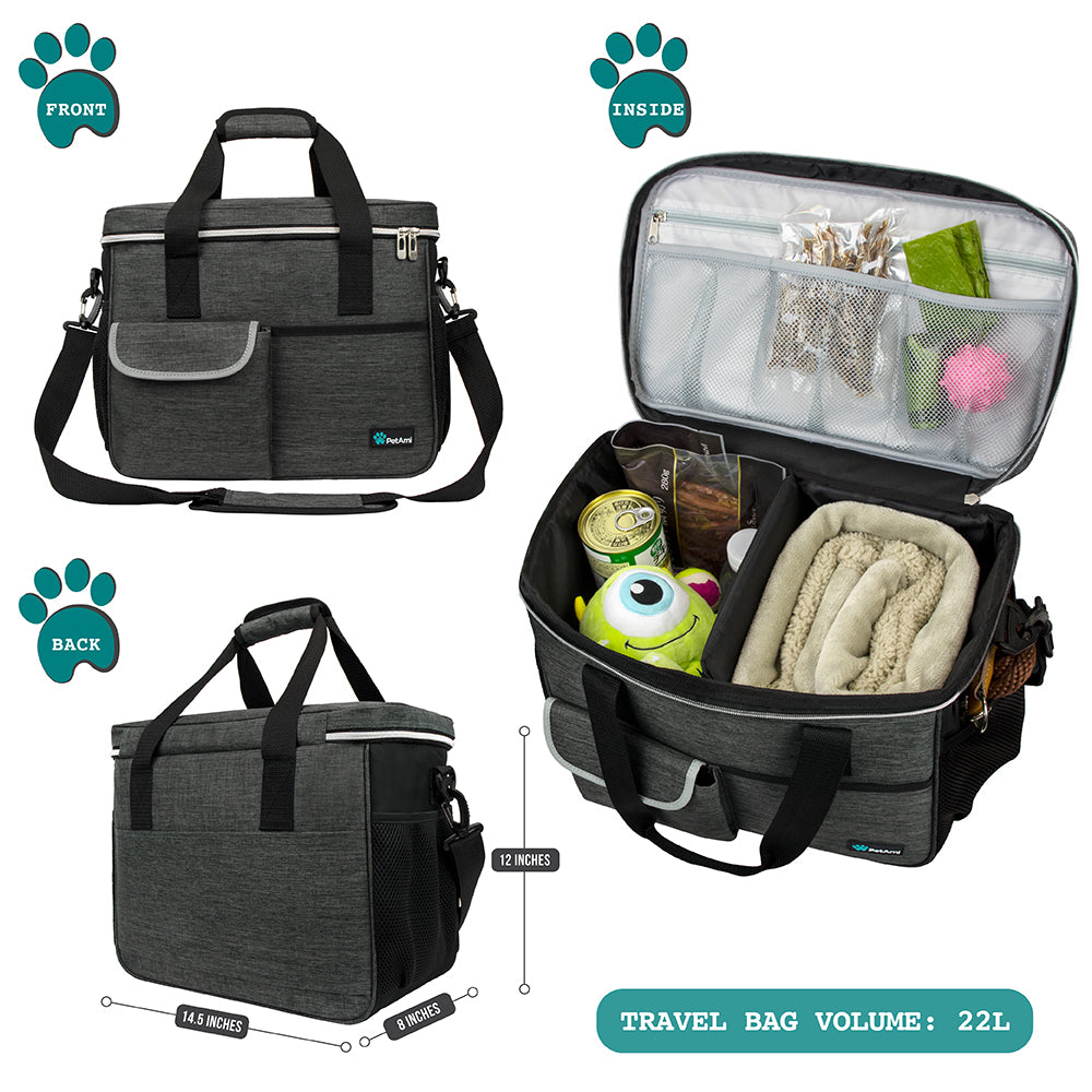 Pet Supply Travel Bag Set Weekend Tote Dog Gear Food Carrier Accessory Organizer