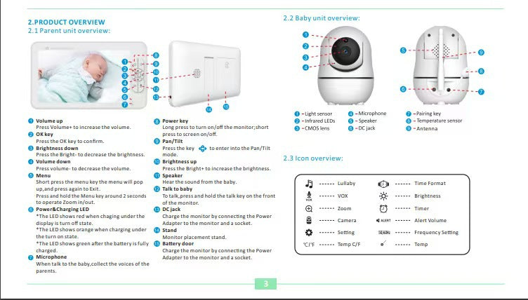 Specifications: 1 Dragging 1, Power Supply: Eu - 7-inch Baby Monitor With Two-way Audio Intercom For Baby Care
