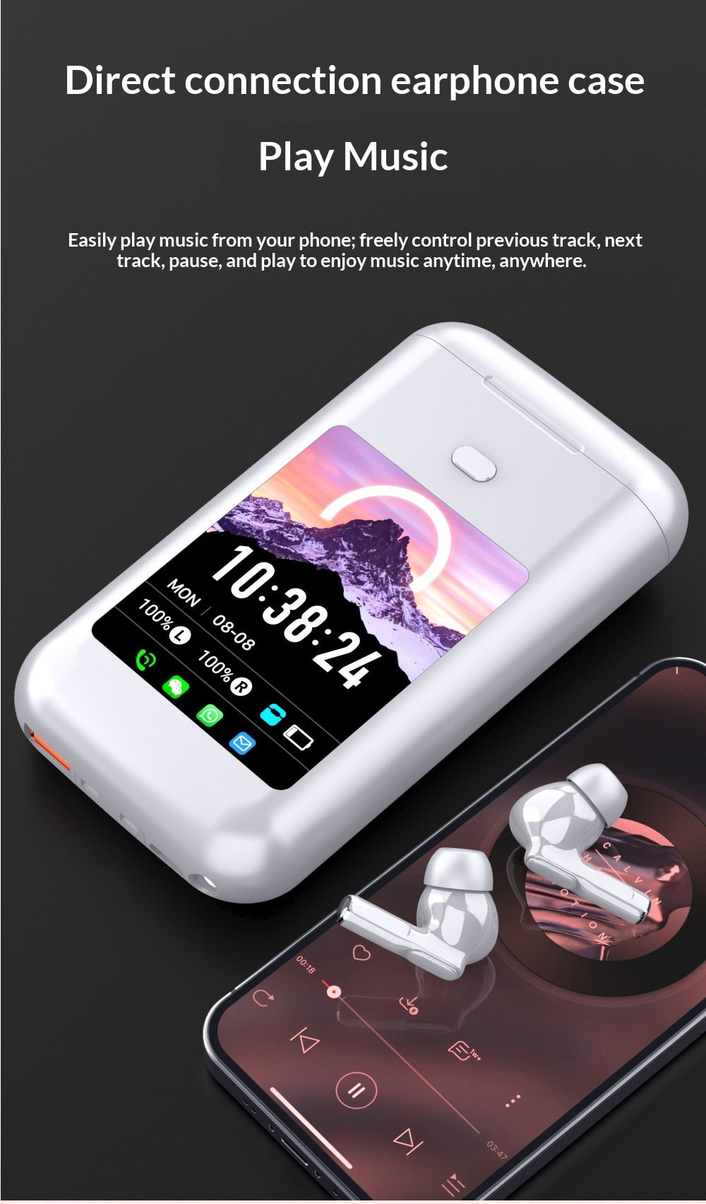 Color: White, Style: Standard - Se-two Bluetooth Touch-control Noise-canceling Transparency Mode Headphones With Display