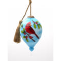 Red Cardinal On Christmas Holly Branches Hand Painted Mouth Blown Glass Ornament