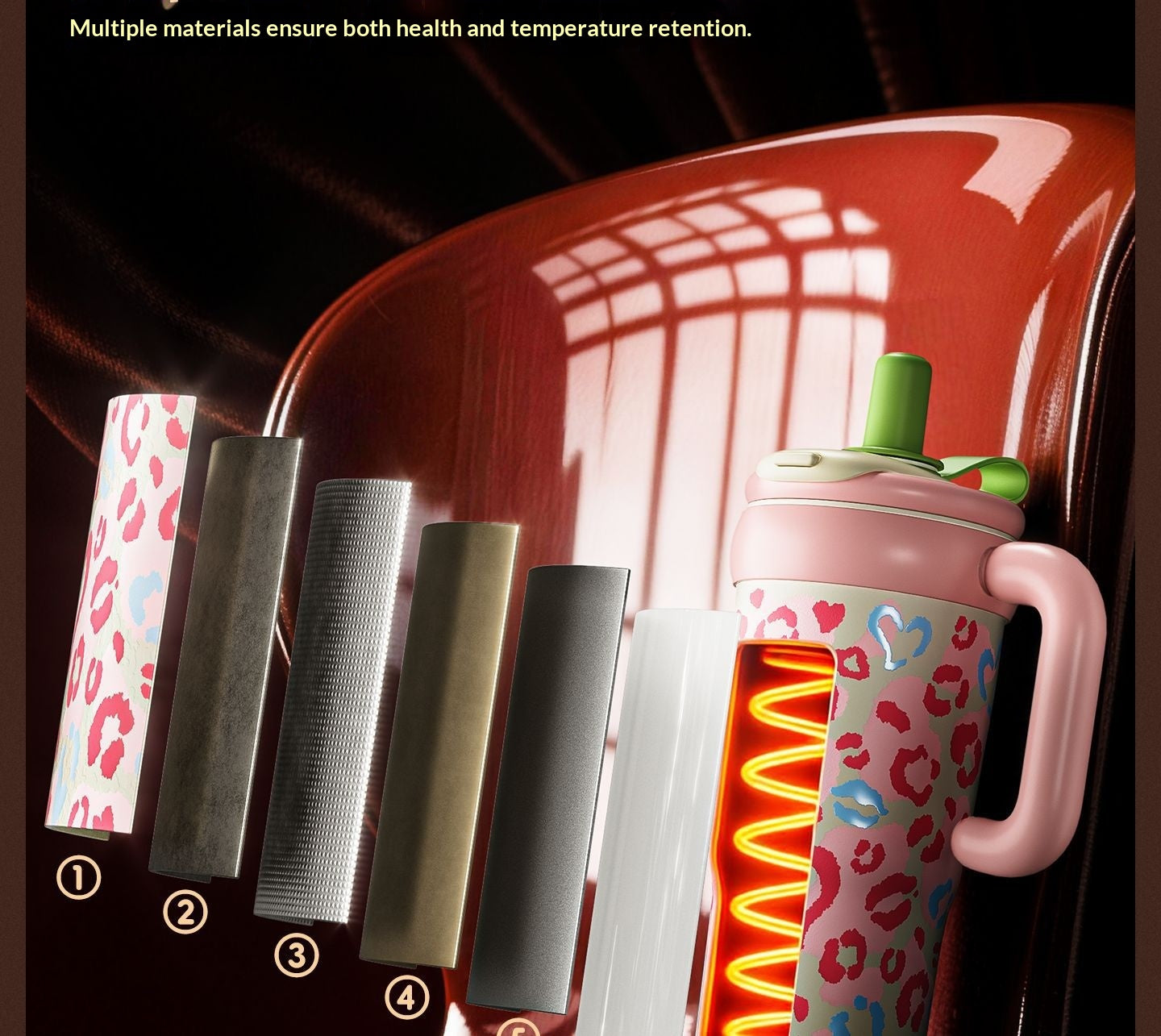 Style: Pink, Specifications: Add Cleaning Tools - Household Item Leopard-print Straw Water Cup