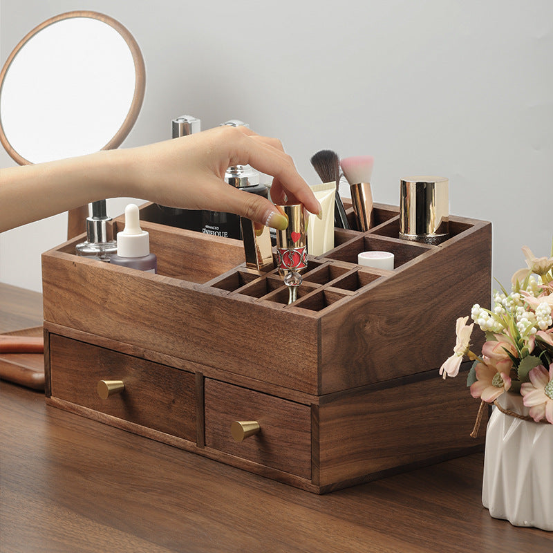 Format: Storage Box Upper Layer - Solid Wood Cosmetics Storage Box Organizing Makeup Brush Drawer Rack