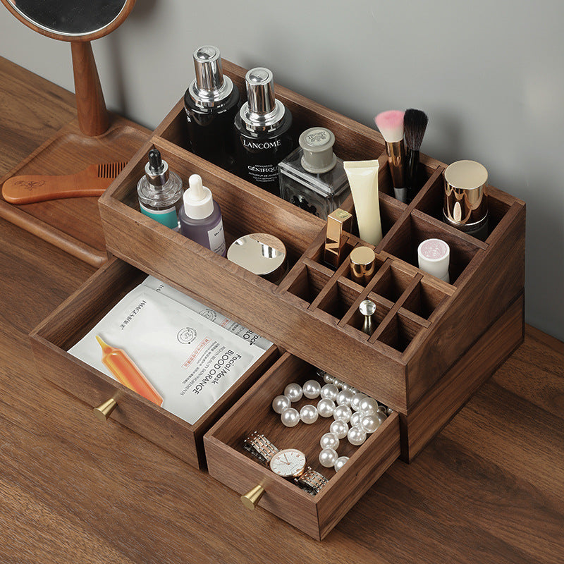 Format: Storage Box Upper Layer - Solid Wood Cosmetics Storage Box Organizing Makeup Brush Drawer Rack