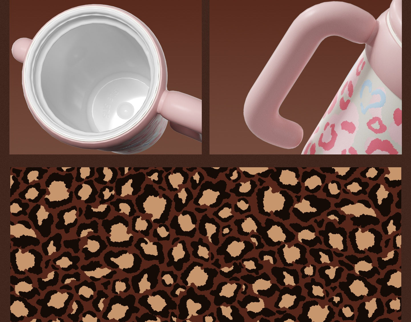 Style: Pink, Specifications: Add Cleaning Tools - Household Item Leopard-print Straw Water Cup