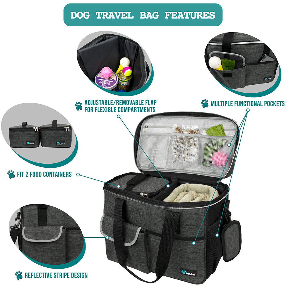 Pet Supply Travel Bag Set Weekend Tote Dog Gear Food Carrier Accessory Organizer