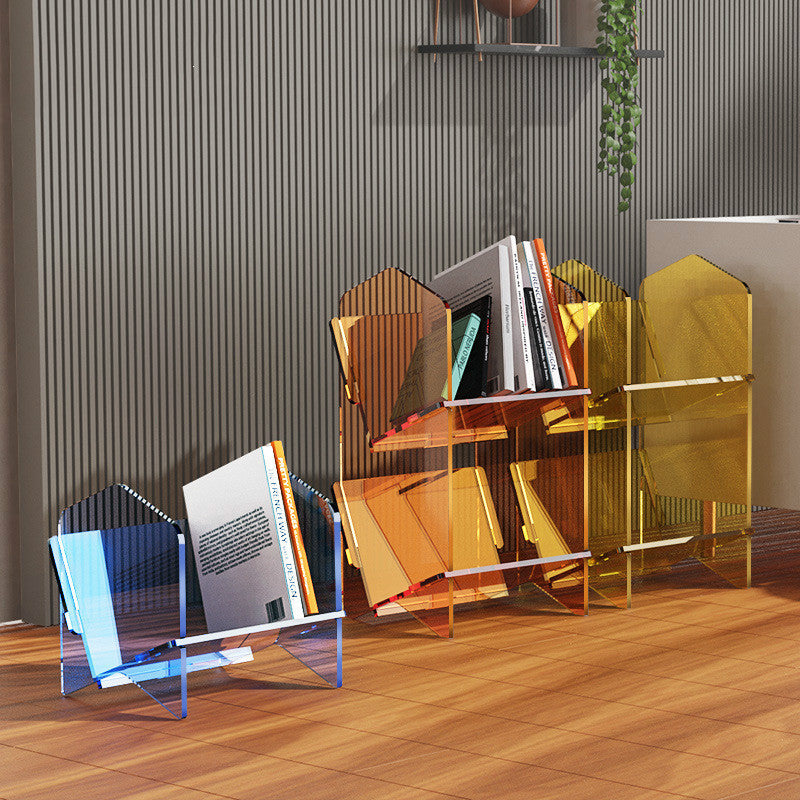 Color: Translucent Blue Single Layer - Transparent Bookshelf Acrylic Storage Rack