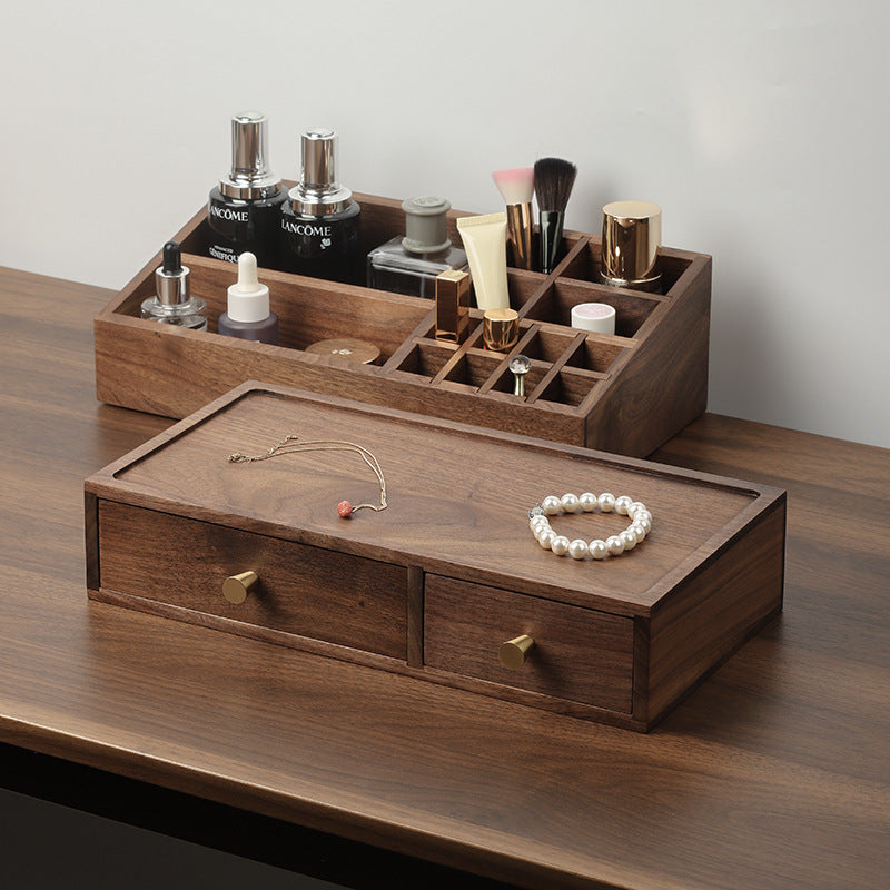Format: Storage Box Upper Layer - Solid Wood Cosmetics Storage Box Organizing Makeup Brush Drawer Rack