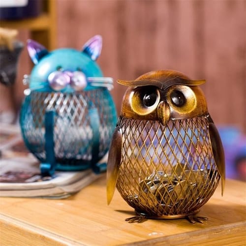 Cute Owl Shaped Piggy Bank Coins Storage Metal Coin Money Saving Box Jar Home Decoration Craft Christmas Gift For Kids 201125