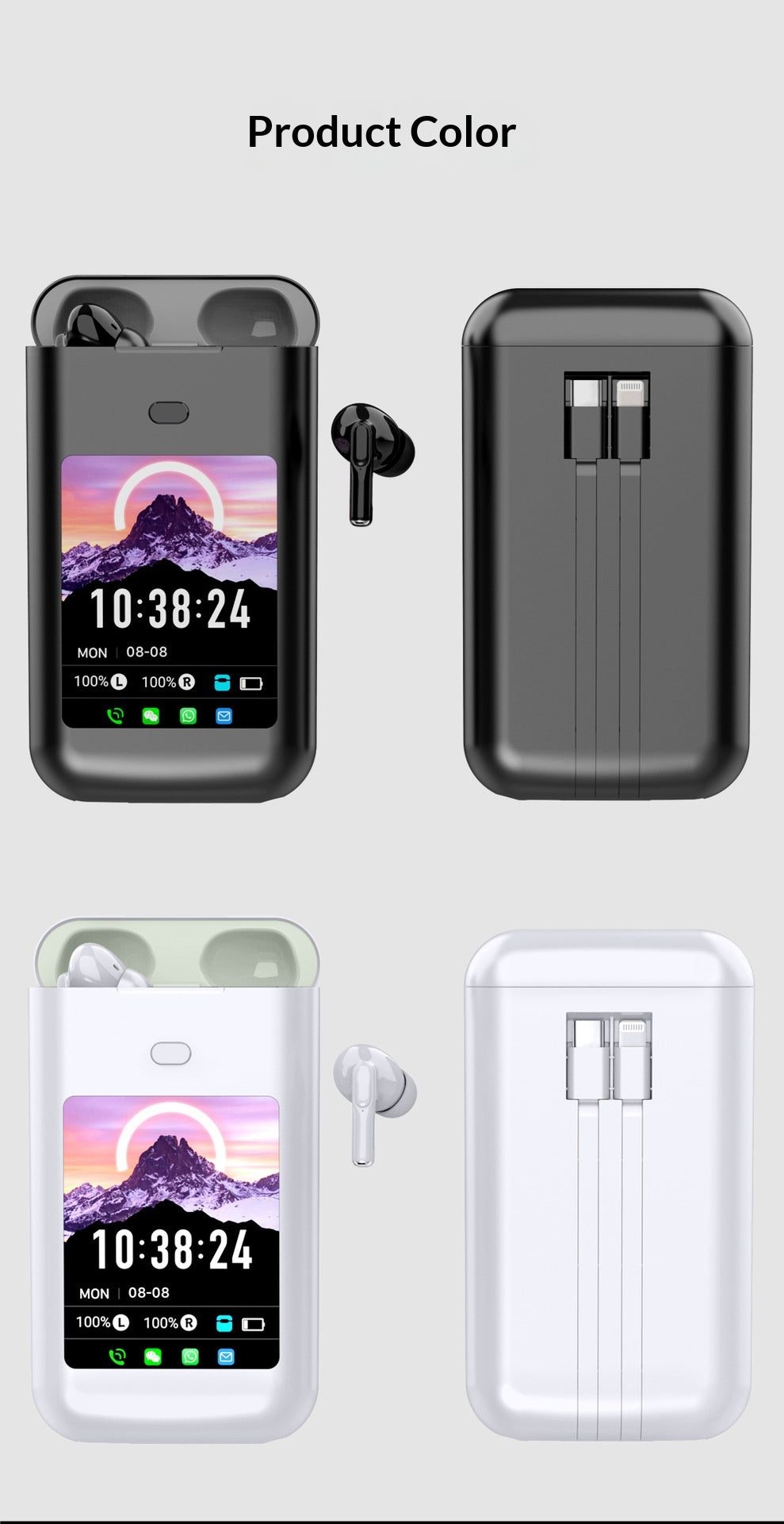 Color: White, Style: Standard - Se-two Bluetooth Touch-control Noise-canceling Transparency Mode Headphones With Display