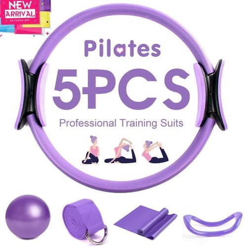 5pcs Yoga Ball Magic Ring Pilates Circle Exercise Equipment Workout Fitness Training Resistance Support Tool Stretch Band Gym