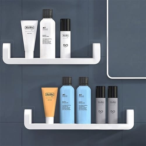 White Storage Rack Shelf Bathroom Kitchen Seasoning Debris Shower Shampoo Bath Wall-mounted Self-adhesive 211112