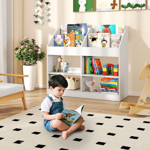 3-tier Kid's Bookshelf Toy Storage Organizer With Display Rack And 4 Compartments-white