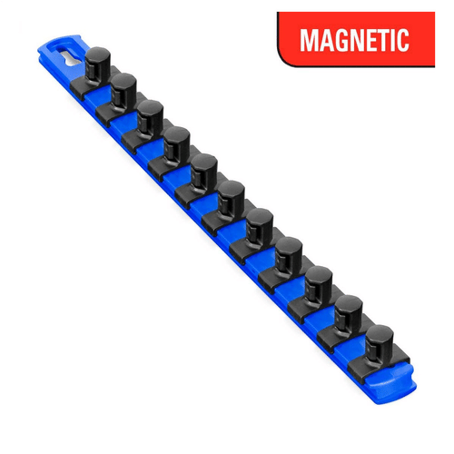 OUT OUT Ernst Mfg. 13 Inch Magnetic Socket Organizer With 11 Twist Lock Clips - 1/2 Inch - Blue