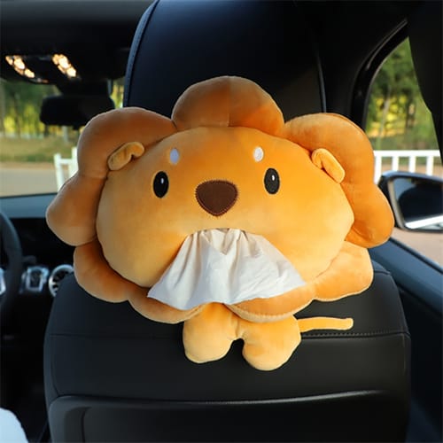 Car Tissue Holder Cute Cartoon Animals Plush Tissue Bag Plush Tissue Organizer For Car Backseat Home Office Lion