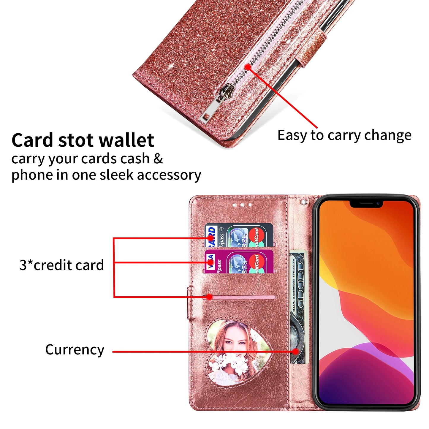 Color: Beige, Material: Cotton Fabric - Zipper Flip Wallet Glitter Leather Case For Iphone 16 15 14 13 12 11 Pro Max Xs Xr 8 7 Plus Se 2022 Mini Bling Stand Phone Cover