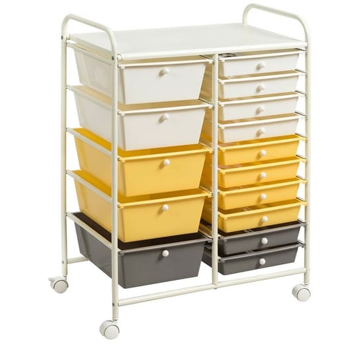 15-drawer Storage Rolling Organizer Cart-yellow - Color: Yellow