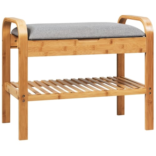 Shoe Rack Bench Bamboo With Storage Shelf-natural - Color: Natural