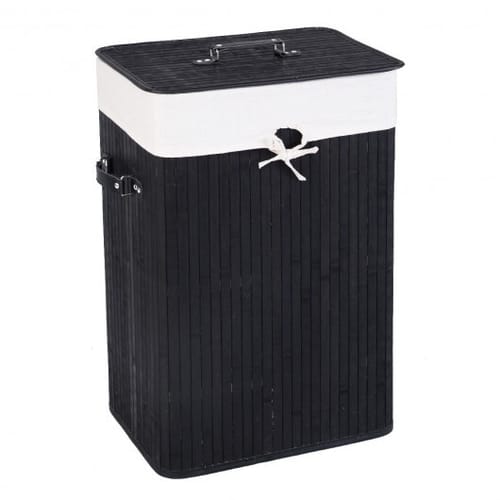 Rectangle Bamboo Hamper Laundry Basket Washing Cloth Bin Storage Bag Lid 3 Color-black - Color: Black