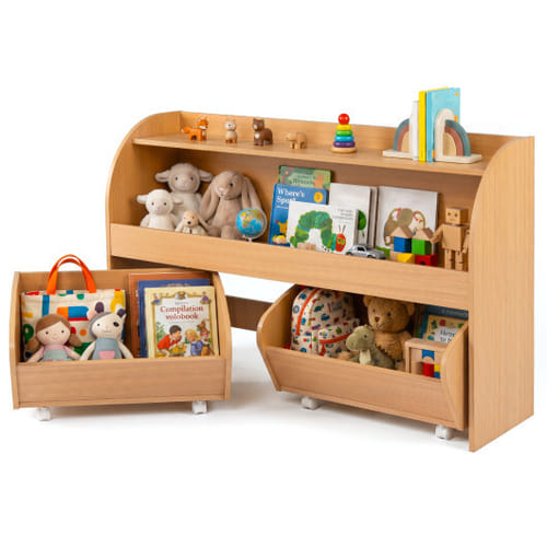 Kids Toy Storage Organizer With 2 Rolling Drawers & 3-tier Bookshelf For Playroom-natural - Color: Natural