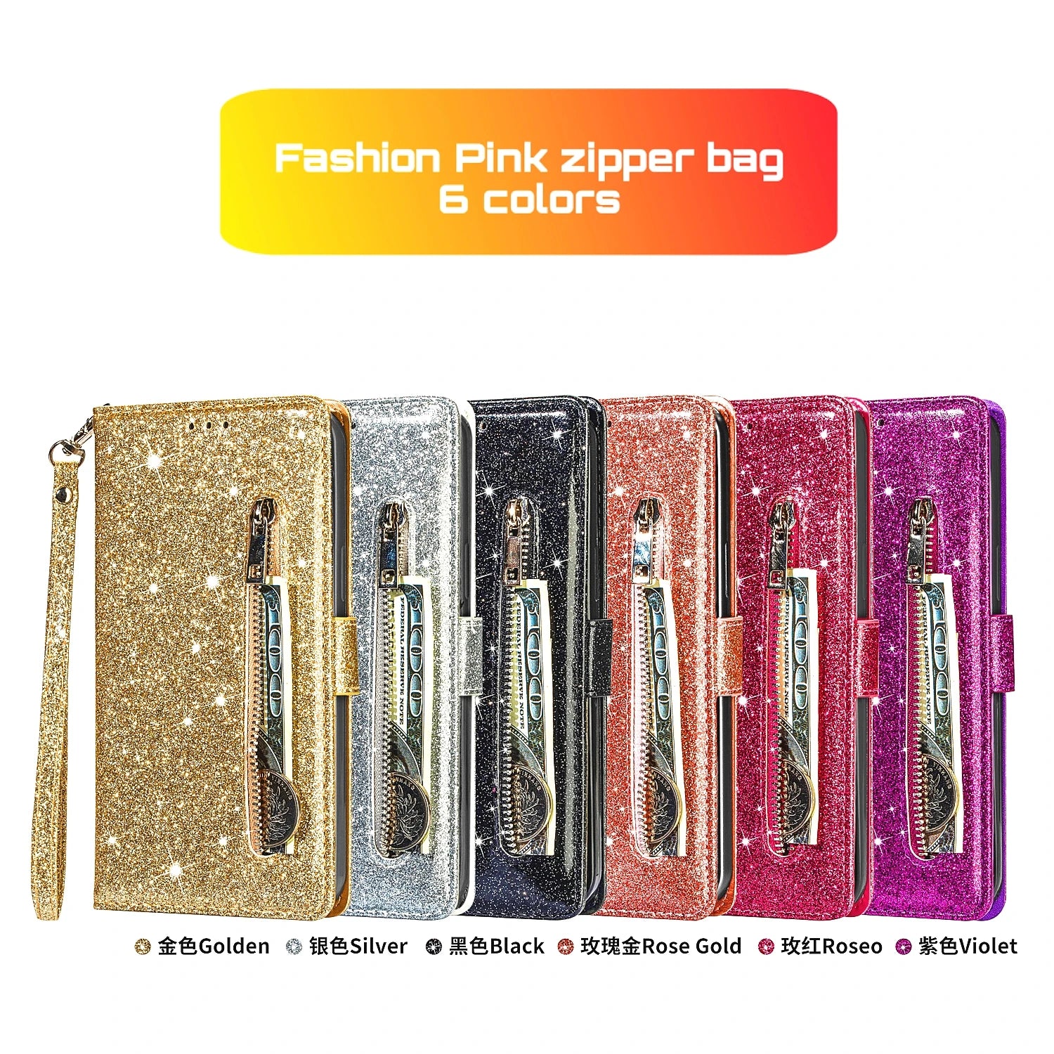 Color: Beige, Material: Cotton Fabric - Zipper Flip Wallet Glitter Leather Case For Iphone 16 15 14 13 12 11 Pro Max Xs Xr 8 7 Plus Se 2022 Mini Bling Stand Phone Cover