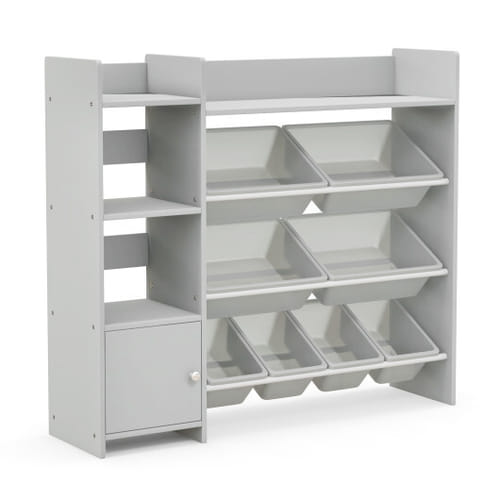 4-tier Kids Bookshelf And Toy Storage Rack With 8 Toy Organizer Bins-grey - Color: Gray