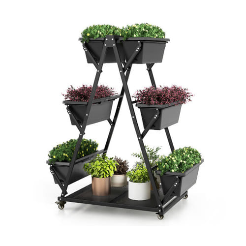 3-tier Vertical Raised Garden Bed With 4 Wheels And 6 Container Boxes-black - Color: Black - Size: 3-tier