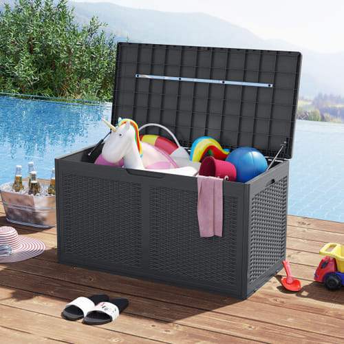 100 Gallon Resin Deck Box Outdoor Waterproof Storage Bench-gray - Color: Gray
