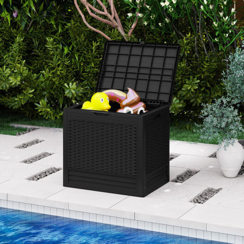 25 Gallon Outdoor Storage Box With Rattan Patterns-black - Color: Black