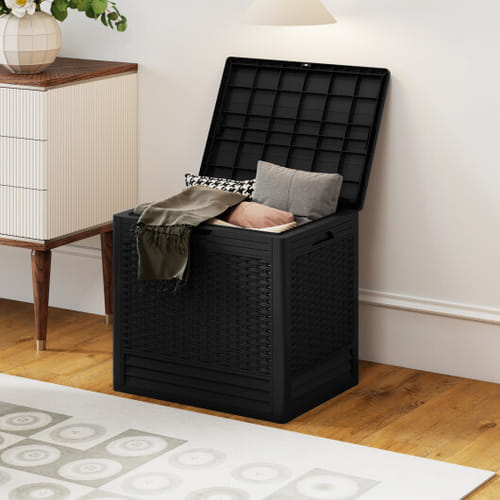 25 Gallon Outdoor Storage Box With Rattan Patterns-black - Color: Black