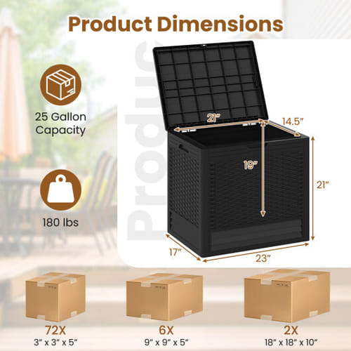 25 Gallon Outdoor Storage Box With Rattan Patterns-black - Color: Black