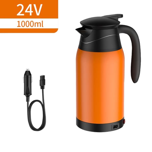 Car Electric Kettle Insulation Cup Temperature Digital Display Cup Cover Large Handle Hot Water Kettle 12v 24v Universal 24v Warm Orange