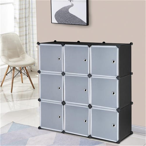 Us 1 Set Of Storage Organizer Diy 9-cube Storage Shelving With Doors For Bedroom Living Room White Door Black Body