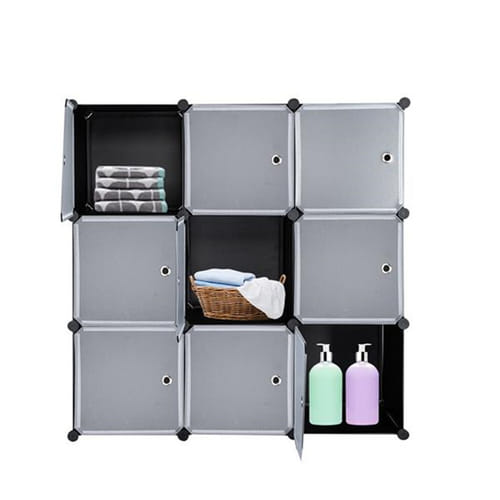 Us 1 Set Of Storage Organizer Diy 9-cube Storage Shelving With Doors For Bedroom Living Room White Door Black Body