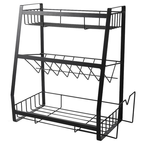 Us Spice Rack Organizer Storage Shelf 3-tier Kitchen Rack Organizer For Spice Can Sauce Jars Bottle Black With Cutting Board Stand