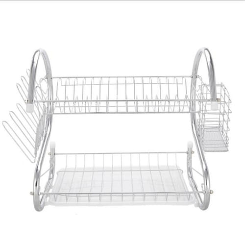 Us 2 Tier Dish Drying Rack Rust-proof Treatment Dish Rack Utensil Holder For Kitchen Counter Top Silver