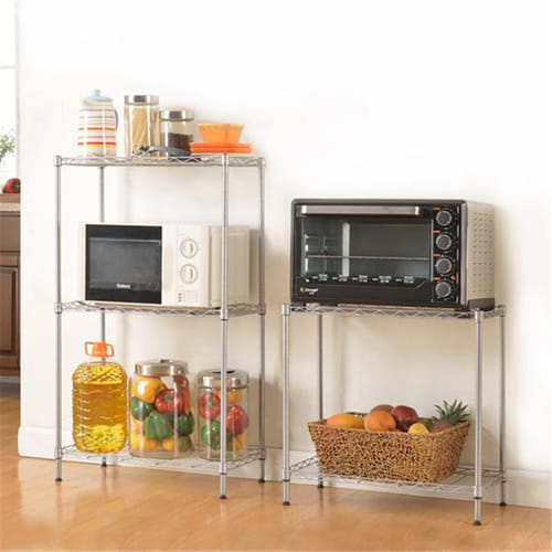 Us Metal Storage Shelf Standing Rack Organization For Kitchen Microwave Oven Rack Silver