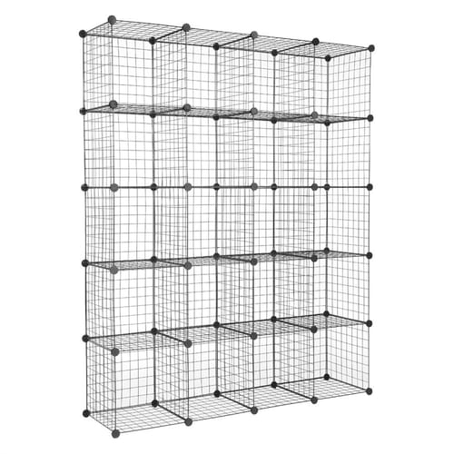 Us Diy 20-cube Storage Rack Organizer Wire Mesh Storage Shelves Bookshelf Black