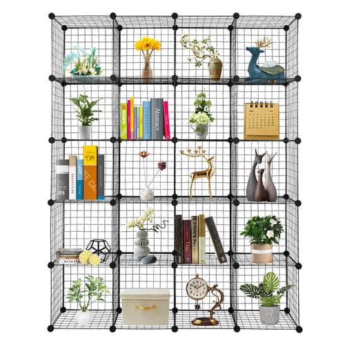 Us Diy 20-cube Storage Rack Organizer Wire Mesh Storage Shelves Bookshelf Black