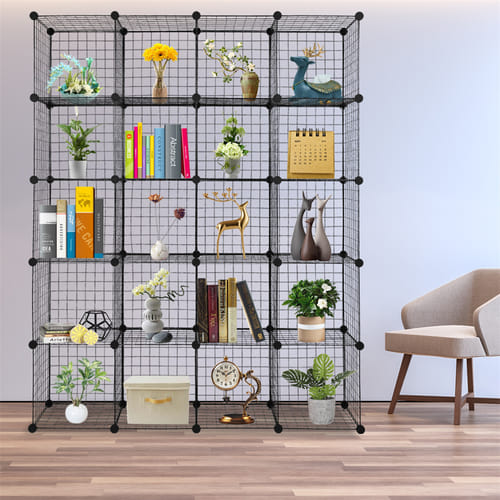 Us Diy 20-cube Storage Rack Organizer Wire Mesh Storage Shelves Bookshelf Black