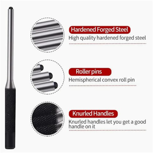 Professional Roll Pin Punch Tools Set With Hammer Woodworking Removing Repair Tools With Storage Pouch Pin Punch + 25mm Rubber Double-sided Hammer + Two Accessory Heads