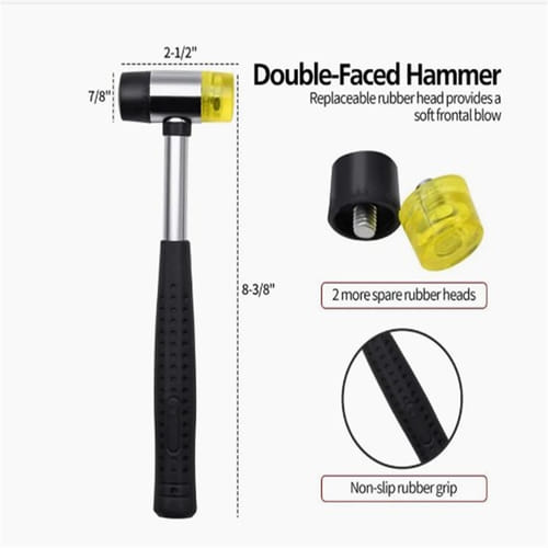 Professional Roll Pin Punch Tools Set With Hammer Woodworking Removing Repair Tools With Storage Pouch Pin Punch + 25mm Rubber Double-sided Hammer + Two Accessory Heads